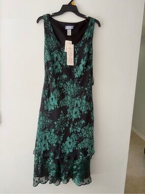 Y2K Vintage Green Floral Slip Dress - Black & Emerald